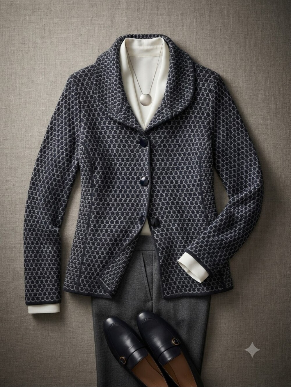 Pendelton Navy Gray Knit Button Up Blazer Cardigan Jacket